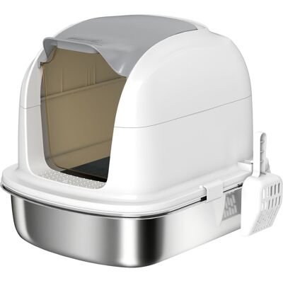 Pawhut Lettiera in acciaio inox con coperchio, toilette per gatti con vaschetta, paletta, per gatto fino a 5 kg, 52,4 x 41,3 x 42 cm, Bianco Aosom Italy Pawhut Lettiera in acciaio inox con coperchio, toilette per gatti con vaschetta, paletta, per gatto fino a 5 kg, 52,4 x 41,3 x 42 cm, Bianco Aosom Italy