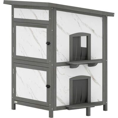 Pawhut Casetta per gatti da esterno, in legno, con più ingressi e finestra, impermeabile, 60 x 60 x 88 cm, Bianco Aosom Italy Pawhut Casetta per gatti da esterno, in legno, con più ingressi e finestra, impermeabile, 60 x 60 x 88 cm, Bianco Aosom Italy