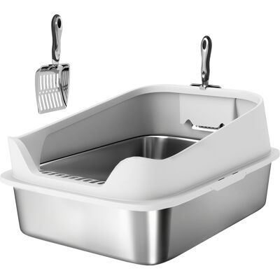 Pawhut Lettiera in acciaio inox WC aperto con paletta bordo alto per gatti grandi fino a 7 kg, 60,2 x 40,2 x 29,7 cm, Grigio Aosom Italy Pawhut Lettiera in acciaio inox WC aperto con paletta bordo alto per gatti grandi fino a 7 kg, 60,2 x 40,2 x 29,7 cm, Grigio Aosom Italy