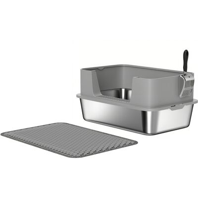 Pawhut Lettiera per Gatti in Acciaio Inossidabile Apribile con Paletta, Bordo Alto e Tappetino per gatti fino a 7 kg 60,2 x 40,2 x 29,5 cm, Grigio Aosom Italy Pawhut Lettiera per Gatti in Acciaio Inossidabile Apribile con Paletta, Bordo Alto e Tappetino per gatti fino a 7 kg 60,2 x 40,2 x 29,5 cm, Grigio Aosom Italy