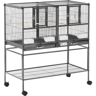 Pawhut Gabbia per Uccelli 95x45.5x102cm Doppia con Vassoi Estraibili, Ruote e Ripiano Aperto, in Metallo, Nero Grigio Aosom Pawhut Gabbia per Uccelli 95x45.5x102cm Doppia con Vassoi Estraibili, Ruote e Ripiano Aperto, in Metallo, Nero Grigio Aosom