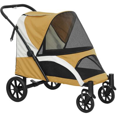 Pawhut Passeggino pieghevole per cani grandi, con 4 ruote, Guinzagli di sicurezza, Freni, Marrone Aosom Italy Pawhut Passeggino pieghevole per cani grandi, con 4 ruote, Guinzagli di sicurezza, Freni, Marrone Aosom Italy