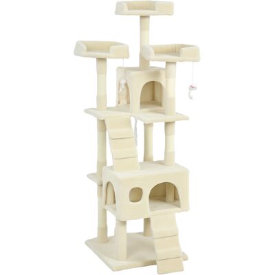 Pawhut Albero Tiragraffi per Gatti Albero per Gatti 153 cm con 2 Casette 3 Letti 2 Rampe Montanti in Sisal Topolini Appendibili Crema Aosom Italy Pawhut Albero Tiragraffi per Gatti Albero per Gatti 153 cm con 2 Casette 3 Letti 2 Rampe Montanti in Sisal Topolini Appendibili Crema Aosom Italy