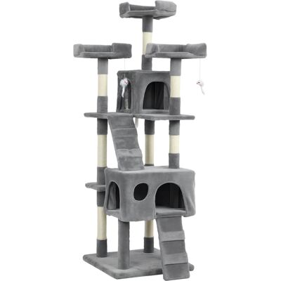 Pawhut Albero Tiragraffi per Gatti Albero per Gatti 153 cm con 2 Tane 3 Lettini 2 Rampe Pali in Sisal Topolini Appesi Grigio Aosom Italy Pawhut Albero Tiragraffi per Gatti Albero per Gatti 153 cm con 2 Tane 3 Lettini 2 Rampe Pali in Sisal Topolini Appesi Grigio Aosom Italy