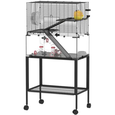 Pawhut Gabbia per criceti, recinto per piccoli animali a 3 livelli, ruota, rifugio, piattaforme, rampe, ciotola, borraccia, accessori, acciaio, plastica, Nero Aosom Italy Pawhut Gabbia per criceti, recinto per piccoli animali a 3 livelli, ruota, rifugio, piattaforme, rampe, ciotola, borraccia, accessori, acciaio, plastica, Nero Aosom Italy