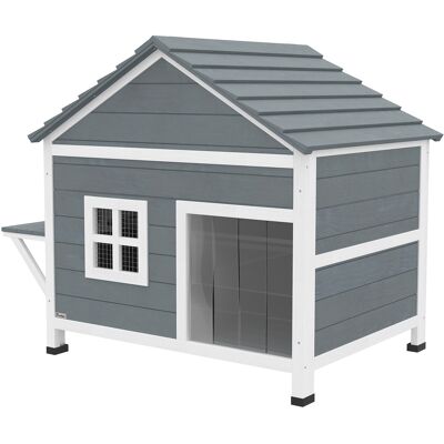 Pawhut Casa per gatti in legno 2 piani Tana per gatti con tetto impermeabile apribile, piattaforma laterale, 101x72,5x81cm, Grigio Aosom Italy Pawhut Casa per gatti in legno 2 piani Tana per gatti con tetto impermeabile apribile, piattaforma laterale, 101x72,5x81cm, Grigio Aosom Italy