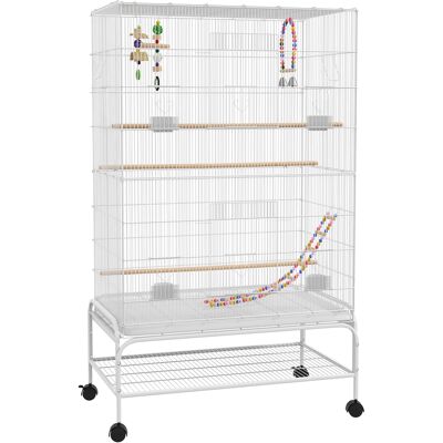 Pawhut Gabbia per uccelli su supporto con ruote con 4 mangiatoie e 3 posatoi 79 x 49 x 133 cm bianco Aosom Italy Pawhut Gabbia per uccelli su supporto con ruote con 4 mangiatoie e 3 posatoi 79 x 49 x 133 cm bianco Aosom Italy