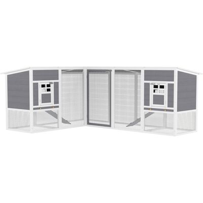 Pawhut Pollaio a L in legno con 2 casette, 2 piani, recinto, rampa, 251 x 192 x 103 cm Grigio Aosom Italy Pawhut Pollaio a L in legno con 2 casette, 2 piani, recinto, rampa, 251 x 192 x 103 cm Grigio Aosom Italy