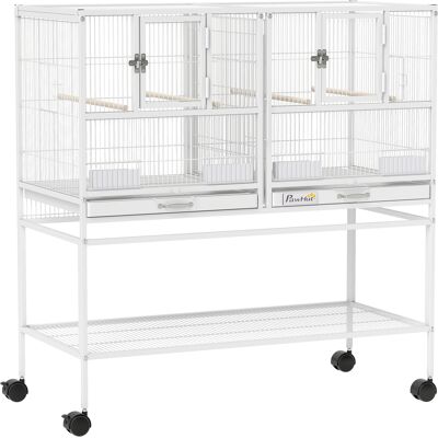 Pawhut Gabbia per Uccelli Grande con Divisore, Ruote, 4 Contenitori, 4 Posatoi, Ripiano e 2 Vassoi Estraibili, 95x45,5x102 cm, Bianco Aosom Italy Pawhut Gabbia per Uccelli Grande con Divisore, Ruote, 4 Contenitori, 4 Posatoi, Ripiano e 2 Vassoi Estraibili, 95x45,5x102 cm, Bianco Aosom Italy
