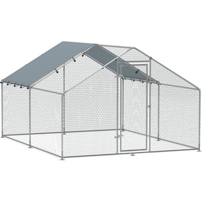 Pawhut Recinto per Galline da 10.2m² per 10-15 Galline con Tetto Impermeabile, in Acciaio e Tessuto, 3x3.4x1.9 m, Argento Pawhut Recinto per Galline da 10.2m² per 10-15 Galline con Tetto Impermeabile, in Acciaio e Tessuto, 3x3.4x1.9 m, Argento
