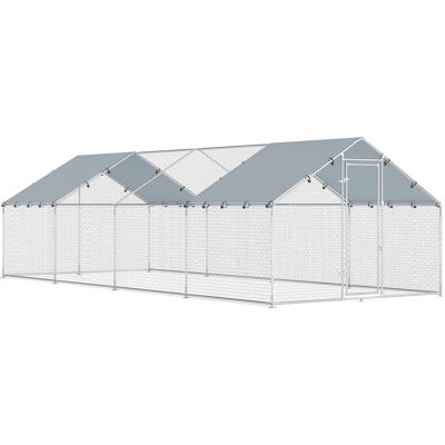 Pawhut Pollaio da Esterno Grande in Acciaio Galvanizzato 680x300x190 cm 20,4 m² con Telo in Tessuto Oxford e Chiusura Argento Aosom Italy Pawhut Pollaio da Esterno Grande in Acciaio Galvanizzato 680x300x190 cm 20,4 m² con Telo in Tessuto Oxford e Chiusura Argento Aosom Italy