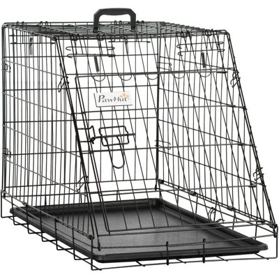 Pawhut Trasportino per Cani in Metallo e PP, Gabbia per Cani a Trapezio per Auto con Maniglia, 77x47x55cm Nero Aosom Pawhut Trasportino per Cani in Metallo e PP, Gabbia per Cani a Trapezio per Auto con Maniglia, 77x47x55cm Nero Aosom