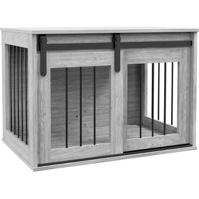 Pawhut Gabbia cassone per cane animali interno con porta scorrevole, in metallo effetto legno, 57x80x54 cm, Grigio Aosom Italy Pawhut Gabbia cassone per cane animali interno con porta scorrevole, in metallo effetto legno, 57x80x54 cm, Grigio Aosom Italy