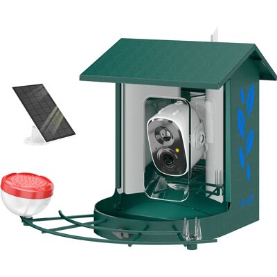 Pawhut Mangiatoia per uccelli con telecamera intelligente 2K, scocca in acciaio anti-scoiattolo e pannello solare, 30x34,5x26,3 cm, verde Aosom Italy Pawhut Mangiatoia per uccelli con telecamera intelligente 2K, scocca in acciaio anti-scoiattolo e pannello solare, 30x34,5x26,3 cm, verde Aosom Italy