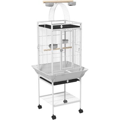 Pawhut Gabbia per uccelli, gabbia per pappagalli con 3 porte, 2 posatoi, ruote 360°, ciotole, ripiano, posatoio, 62,5x62,5x156cm, Bianco Aosom Italy Pawhut Gabbia per uccelli, gabbia per pappagalli con 3 porte, 2 posatoi, ruote 360°, ciotole, ripiano, posatoio, 62,5x62,5x156cm, Bianco Aosom Italy