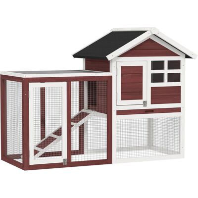 Pawhut Conigliera da Esterno in Legno con Casetta per Conigli e Rampa, 122x62.6x92 cm, Marrone e Bianco Aosom Italy Pawhut Conigliera da Esterno in Legno con Casetta per Conigli e Rampa, 122x62.6x92 cm, Marrone e Bianco Aosom Italy