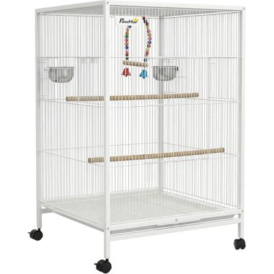 Pawhut Gabbia per Uccelli su Ruote con Ciotole Posatoi Dondolo e Vassoio Estraibile 48x46x78 cm Bianco Aosom Italy Pawhut Gabbia per Uccelli su Ruote con Ciotole Posatoi Dondolo e Vassoio Estraibile 48x46x78 cm Bianco Aosom Italy
