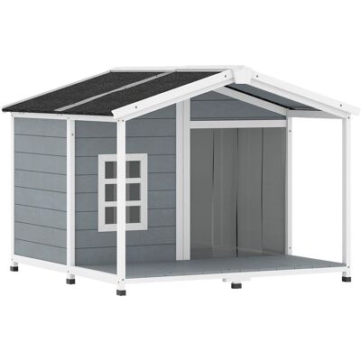 Pawhut Cuccia resistente alle intemperie rialzata in legno con tetto in asfalto, terrazza, per cani di taglia media 103x107x83,5cm Grigio Aosom Italy Pawhut Cuccia resistente alle intemperie rialzata in legno con tetto in asfalto, terrazza, per cani di taglia media 103x107x83,5cm Grigio Aosom Italy