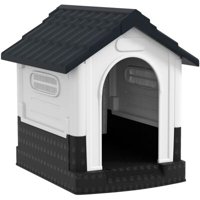 Pawhut Cuccia per Cani Mini da Esterno in Plastica con 3 Finestre Base Rialzata e Tetto Inclinato, 64,5x57x66 cm, Grigio scuro Aosom Italy Pawhut Cuccia per Cani Mini da Esterno in Plastica con 3 Finestre Base Rialzata e Tetto Inclinato, 64,5x57x66 cm, Grigio scuro Aosom Italy