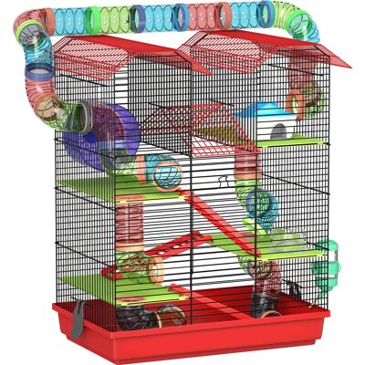 Pawhut Gabbia a 5 Livelli per Criceti con Tunnel e Ciotola, Fontanella e Casetta, per Esercizio Scale, 47x30x59 cm, Rosso Aosom Italy Pawhut Gabbia a 5 Livelli per Criceti con Tunnel e Ciotola, Fontanella e Casetta, per Esercizio Scale, 47x30x59 cm, Rosso Aosom Italy
