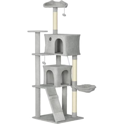 Pawhut Albero tiragraffi torre gioco per gatti, piattaforme, cuccie, letto, amaca, scala e graffiatoi in sisal 56x56x180cm grigio Aosom Italy Pawhut Albero tiragraffi torre gioco per gatti, piattaforme, cuccie, letto, amaca, scala e graffiatoi in sisal 56x56x180cm grigio Aosom Italy