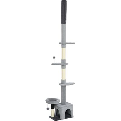 Pawhut Albero per gatti dal pavimento al soffitto, torre regolabile in altezza 225-255 cm a più livelli, rivestimento in peluche, grigio Aosom Italy Pawhut Albero per gatti dal pavimento al soffitto, torre regolabile in altezza 225-255 cm a più livelli, rivestimento in peluche, grigio Aosom Italy
