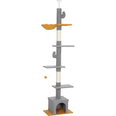Pawhut Albero per gatti, altezza 275 cm, 6 livelli per gatti da interno, da pavimento a soffitto, con piattaforme, nicchia, grigio chiaro Aosom Italy Pawhut Albero per gatti, altezza 275 cm, 6 livelli per gatti da interno, da pavimento a soffitto, con piattaforme, nicchia, grigio chiaro Aosom Italy