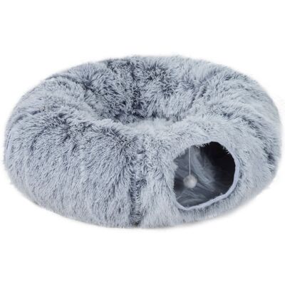 Pawhut Tunnel gatto con letto ciambella e cuscino lavabile, 90x80x27 cm, Grigio chiaro Aosom Italy Pawhut Tunnel gatto con letto ciambella e cuscino lavabile, 90x80x27 cm, Grigio chiaro Aosom Italy