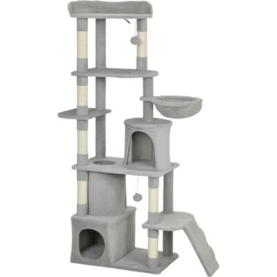 Pawhut Albero Tiragraffi per Gatti con 2 Casette, Amaca, Tunnel, e Lettino, Pali in Sisal, 60x40x170 cm, Grigio Aosom Italy Pawhut Albero Tiragraffi per Gatti con 2 Casette, Amaca, Tunnel, e Lettino, Pali in Sisal, 60x40x170 cm, Grigio Aosom Italy