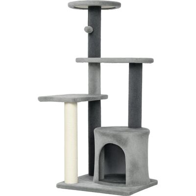 Pawhut Albero per Gatti Multilivello Alto 103 cm con Pali Tiragraffi in Sisal, Casetta e Pallina in Peluche, Grigio Aosom Italy Pawhut Albero per Gatti Multilivello Alto 103 cm con Pali Tiragraffi in Sisal, Casetta e Pallina in Peluche, Grigio Aosom Italy