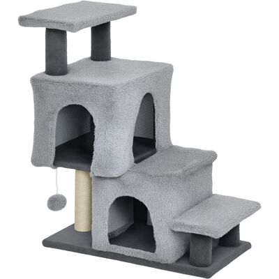Pawhut Scaletta per Gatti a 4 Gradini Regolabile in Altezza con 2 Casette, Palo Tiragraffi e Pallina, Grigio Aosom Italy Pawhut Scaletta per Gatti a 4 Gradini Regolabile in Altezza con 2 Casette, Palo Tiragraffi e Pallina, Grigio Aosom Italy