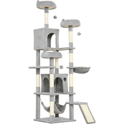 Pawhut Albero Tiragraffi per Gatti con Scala, 2 Amache, 3 Posatoi, 2 Casette e 3 Piattaforme, 48x48x192 cm, Grigio e Crema Aosom Italy Pawhut Albero Tiragraffi per Gatti con Scala, 2 Amache, 3 Posatoi, 2 Casette e 3 Piattaforme, 48x48x192 cm, Grigio e Crema Aosom Italy