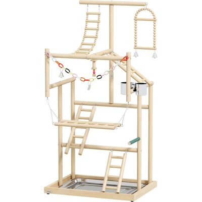 Pawhut Trespolo per Pappagalli con Giochi, Scale, Catene, Ciotole, Vassoio Rimovibile e Posatoi, Legno Naturale Aosom Italy Pawhut Trespolo per Pappagalli con Giochi, Scale, Catene, Ciotole, Vassoio Rimovibile e Posatoi, Legno Naturale Aosom Italy