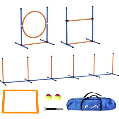 Pawhut Set Agility Dog con Anello e Barra per Salto, Paletti Slalom, Fischietto, Palline e Borsa, Arancione Aosom Italy Pawhut Set Agility Dog con Anello e Barra per Salto, Paletti Slalom, Fischietto, Palline e Borsa, Arancione Aosom Italy