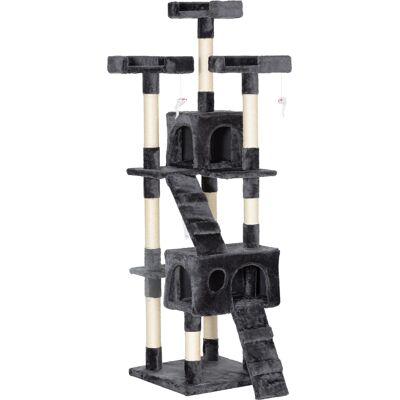 Pawhut Albero Tiragraffi per Gatti con Due Cucce in Peluche e Sisal, Grigio, 50x50x170cm Pawhut Albero Tiragraffi per Gatti con Due Cucce in Peluche e Sisal, Grigio, 50x50x170cm