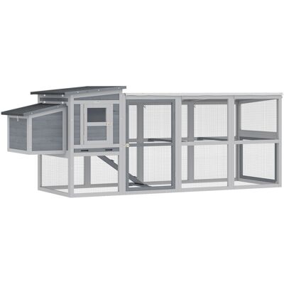 Pawhut Pollaio con recinto e nido, tetto asfalto e cassetto estraibile, 264x82x89 cm, Grigio Aosom Italy Pawhut Pollaio con recinto e nido, tetto asfalto e cassetto estraibile, 264x82x89 cm, Grigio Aosom Italy