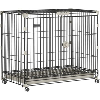Pawhut Gabbia cane pieghevole con ruote, vassoio e tetto apribile, 75,5x46x64,5 cm, Nero Aosom Italy Pawhut Gabbia cane pieghevole con ruote, vassoio e tetto apribile, 75,5x46x64,5 cm, Nero Aosom Italy