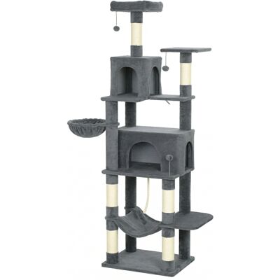 Pawhut Albero Tiragraffi per Gatti Alto 202 cm con 6 Pali in Sisal, 2 Casette, 2 Amache e Lettino, Grigio Aosom Italy Pawhut Albero Tiragraffi per Gatti Alto 202 cm con 6 Pali in Sisal, 2 Casette, 2 Amache e Lettino, Grigio Aosom Italy