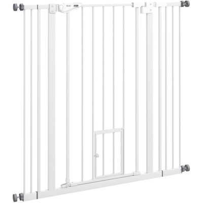 Pawhut Cancellino per Cani Regolabile Alto con Porta Piccola e Chiusura Automatica, 74-101x104cm, Bianco Aosom Italy Pawhut Cancellino per Cani Regolabile Alto con Porta Piccola e Chiusura Automatica, 74-101x104cm, Bianco Aosom Italy