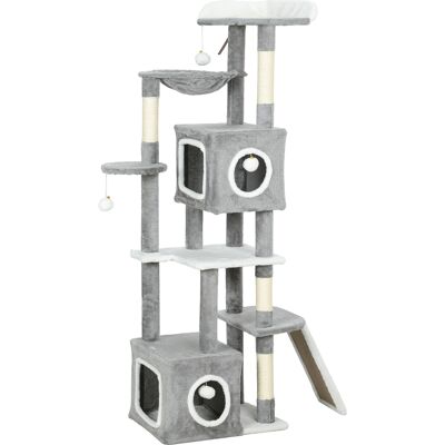 Pawhut Albero Tiragraffi per Gatti con 2 Casette, Rampa, Trespoli e 4 Palline, 48x40x165 cm, Grigio e Bianco Aosom Italy Pawhut Albero Tiragraffi per Gatti con 2 Casette, Rampa, Trespoli e 4 Palline, 48x40x165 cm, Grigio e Bianco Aosom Italy