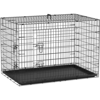 Pawhut Gabbia per Animali Domestici Trasportino per Cani e Gatti Pieghevole in Acciaio Doppia Apertura 117 × 74.5 × 81cm Nero Aosom Pawhut Gabbia per Animali Domestici Trasportino per Cani e Gatti Pieghevole in Acciaio Doppia Apertura 117 × 74.5 × 81cm Nero Aosom