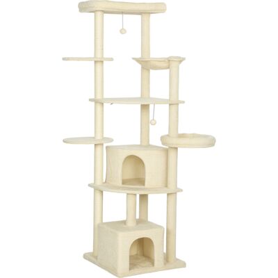 Pawhut Albero per Gatti Alto 200 cm Multilivello con 2 Casette, 2 Lettini e Amaca, Struttura per 2-3 Gatti, Beige Aosom Italy Pawhut Albero per Gatti Alto 200 cm Multilivello con 2 Casette, 2 Lettini e Amaca, Struttura per 2-3 Gatti, Beige Aosom Italy