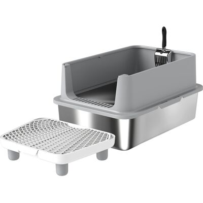 Pawhut Cassetta per Lettiera in Acciaio Inossidabile, Pareti Laterali Alte, con Pedale, Tappetini Filtranti e Paletta, 60,2x40,2x29,6 cm, Grigio Aosom Italy Pawhut Cassetta per Lettiera in Acciaio Inossidabile, Pareti Laterali Alte, con Pedale, Tappetini Filtranti e Paletta, 60,2x40,2x29,6 cm, Grigio Aosom Italy