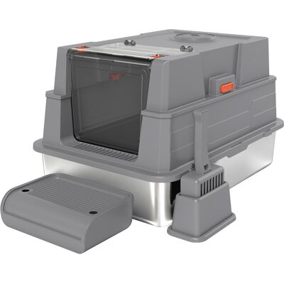 Pawhut Lettiera 130L con Coperchio Ribaltabile a 180°, Pareti Laterali Alte, Paletta e Pedana, in Acciaio Inossidabile, 70x50x43 cm, Grigio Aosom Italy Pawhut Lettiera 130L con Coperchio Ribaltabile a 180°, Pareti Laterali Alte, Paletta e Pedana, in Acciaio Inossidabile, 70x50x43 cm, Grigio Aosom Italy