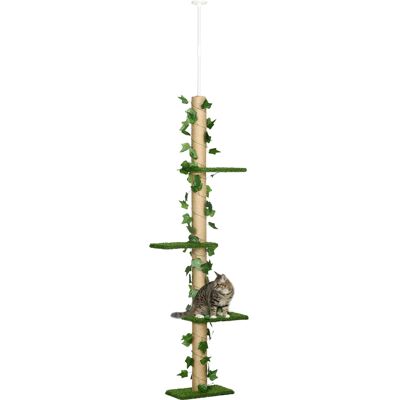 Pawhut Albero Tiragraffi per Gatti a Soffitto Alto 202-242 cm Regolabile con Asta di Tensione, Verde Pawhut Albero Tiragraffi per Gatti a Soffitto Alto 202-242 cm Regolabile con Asta di Tensione, Verde