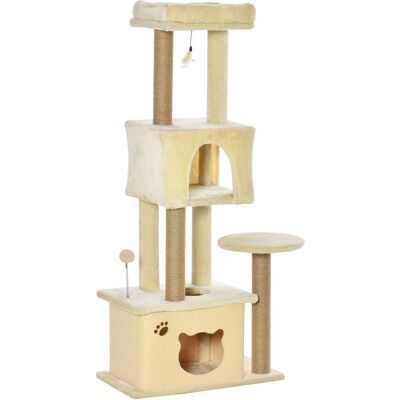 Pawhut Albero Tiragraffi per Gatti Alto 136 cm con Cuccia Rimovibile, Casetta e Lettino, Pali in Iuta, Beige Aosom Italy Pawhut Albero Tiragraffi per Gatti Alto 136 cm con Cuccia Rimovibile, Casetta e Lettino, Pali in Iuta, Beige Aosom Italy