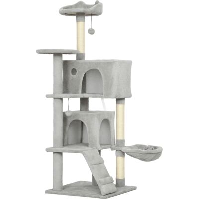 Pawhut Albero Tiragraffi per Gatti Alto 140 cm con 2 Casette, Amaca, Lettino e Pali in Sisal, Grigio Aosom Italy Pawhut Albero Tiragraffi per Gatti Alto 140 cm con 2 Casette, Amaca, Lettino e Pali in Sisal, Grigio Aosom Italy