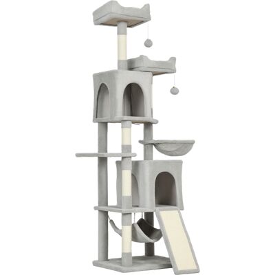 Pawhut Albero Tiragraffi per Gatti con 2 Casette, 2 Lettini, Trespolo e 2 Palline, 48x40x177 cm, Grigio Chiaro e Beige Aosom Italy Pawhut Albero Tiragraffi per Gatti con 2 Casette, 2 Lettini, Trespolo e 2 Palline, 48x40x177 cm, Grigio Chiaro e Beige Aosom Italy