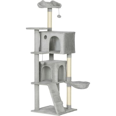 Pawhut Albero Tiragraffi per Gatti Alto 160 cm con 2 Casette, Amaca, Lettino e Pali in Sisal, Grigio Aosom Italy Pawhut Albero Tiragraffi per Gatti Alto 160 cm con 2 Casette, Amaca, Lettino e Pali in Sisal, Grigio Aosom Italy