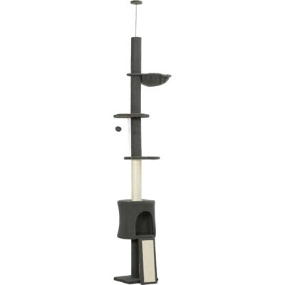 Pawhut Albero per Gatti a Soffitto Alto 220-240 cm con Amaca, Casetta, Piattaforme a Fiore e Pali in Sisal, Grigio Aosom Italy Pawhut Albero per Gatti a Soffitto Alto 220-240 cm con Amaca, Casetta, Piattaforme a Fiore e Pali in Sisal, Grigio Aosom Italy
